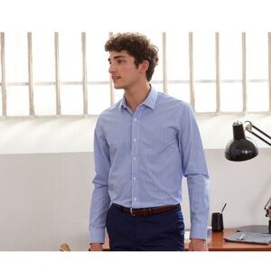 Bexley Men’s Blue White Striped Shirt 100% cotton Medium EU 40 / 15 3/4